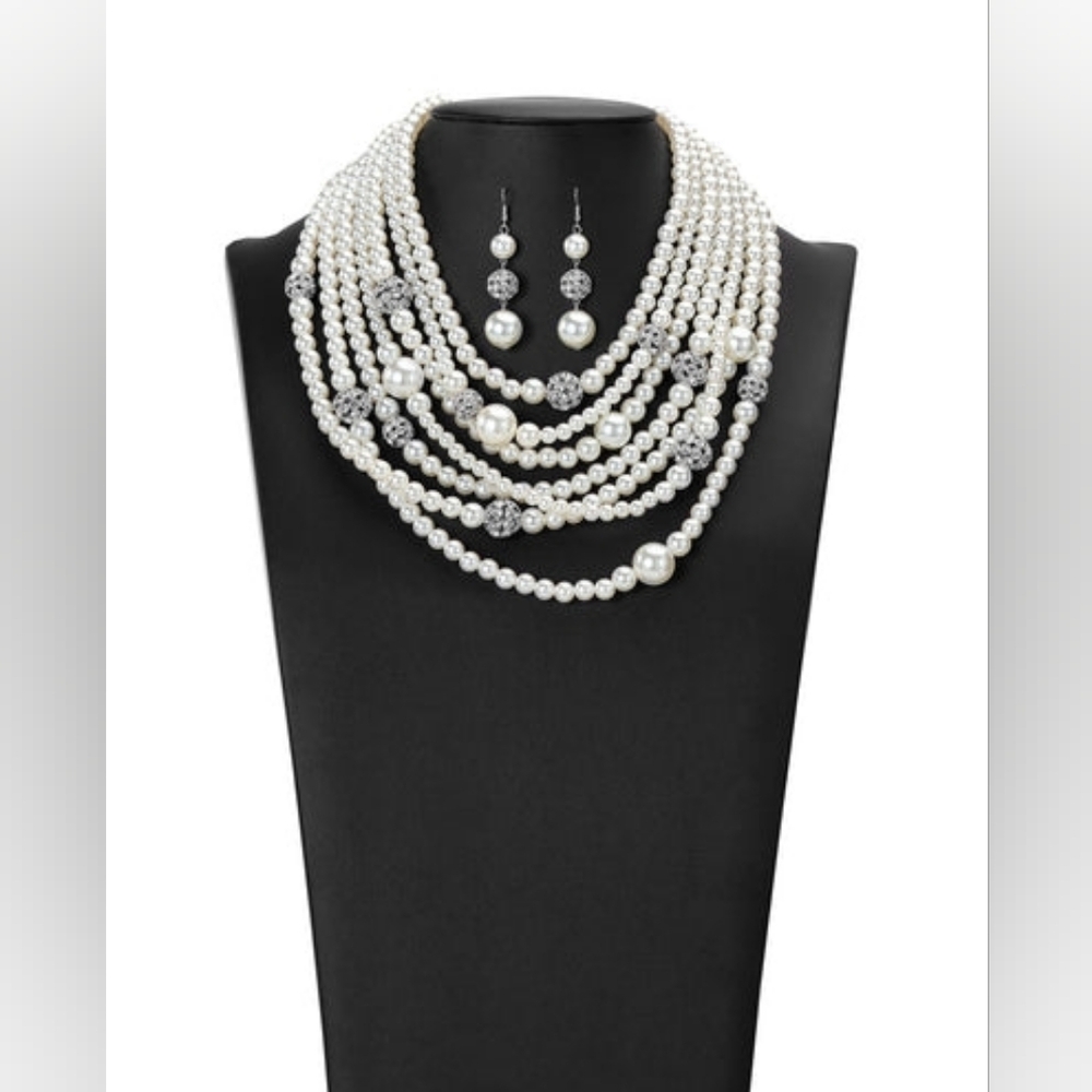 Classic White Pearl Necklace and Earring Set